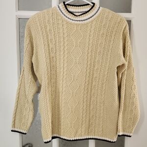 Vintage Cream Cable Knit Sweater with Stripe s